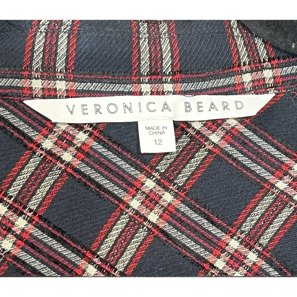 Veronica Beard Karen Mini Dress Women 12‎ Plaid Zipper Long Sleeve V-Neck Preppy